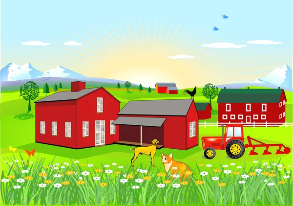 개와 고양이와 함께 하는 농장 — 스톡 벡터