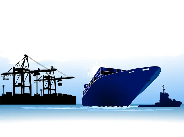 Navire Porte Conteneurs Faire Escale Dans Port — Image vectorielle
