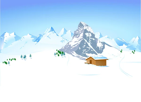 山の避難所と冬の風景 — ストックベクタ