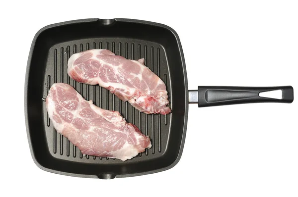 stock image Frying pan with teflon coated rib with raw meat