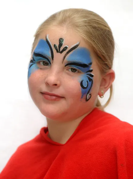 Tvoří Pro Karneval Výkres Motýl Obličeji Dívka — Stock fotografie