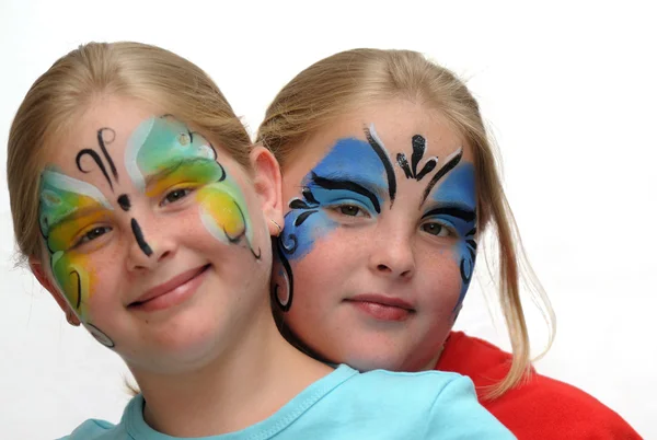 Make Voor Het Tekenen Van Een Vlinder Meisjes Gezicht Carnaval — Stockfoto
