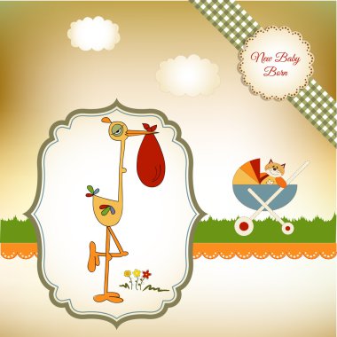 Welcome baby card with stork clipart