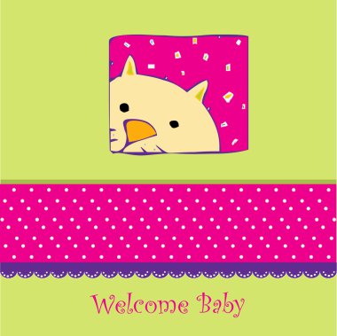 Birth card announcement with cat clipart