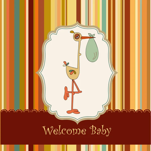 Welcome baby card with stork — Stock Vector