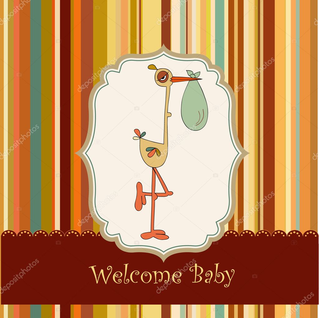 Welcome baby card with stork