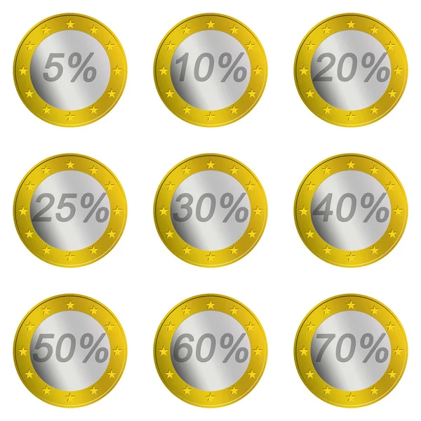 ユーロの硬貨の形で割引の パーセント — ストック写真