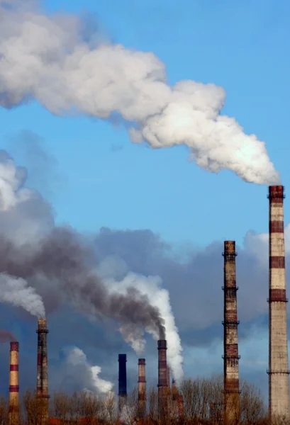 Трубы Дым Экология Загрязнение Окружность Окружающая Среда Глобальный Повышение Температуры Лицензионные Стоковые Изображения