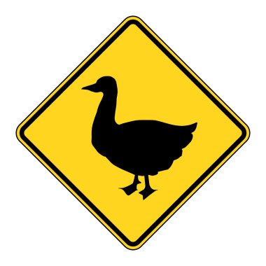 Duck crossing sign in yellow diamond, isolated on white. clipart