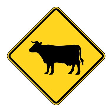 Silhouetted cattle in crossing sign with white background. clipart
