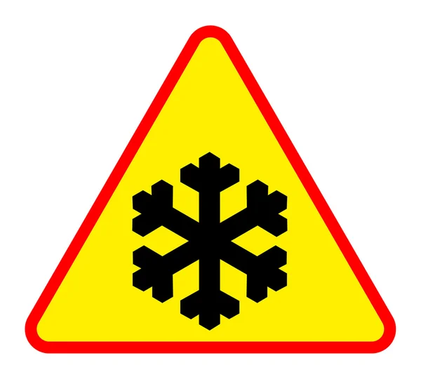 stock image Snow in triangular warning sign, isolated on white background.