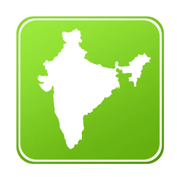 Siluetu Mapa Indie Zelenou Eco Tlačítko Izolovaných Bílém Pozadí — Stock fotografie