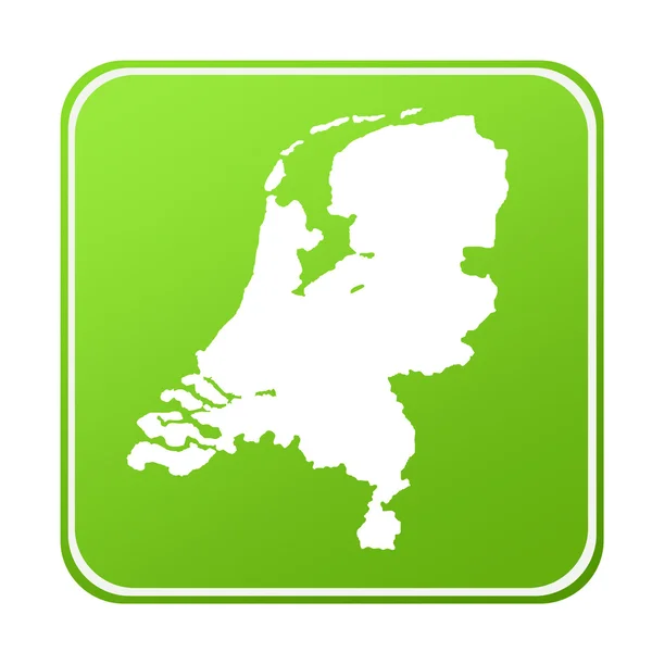 Siluetu Mapa Nizozemska Zelenou Eco Tlačítko Izolovaných Bílém Pozadí — Stock fotografie