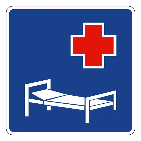 医院标志或带有床被隔绝在白色背景上的按钮 — 图库照片