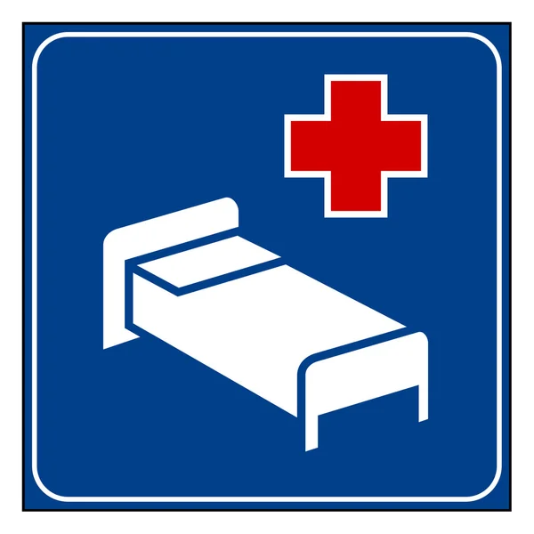 医院标志或与红十字会和床上 被隔绝在白色背景上的按钮 — 图库照片