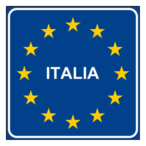 Itália Sinal Estrada Bandeira Europeia Com Estrelas Isolado Fundo Branco — Fotografia de Stock