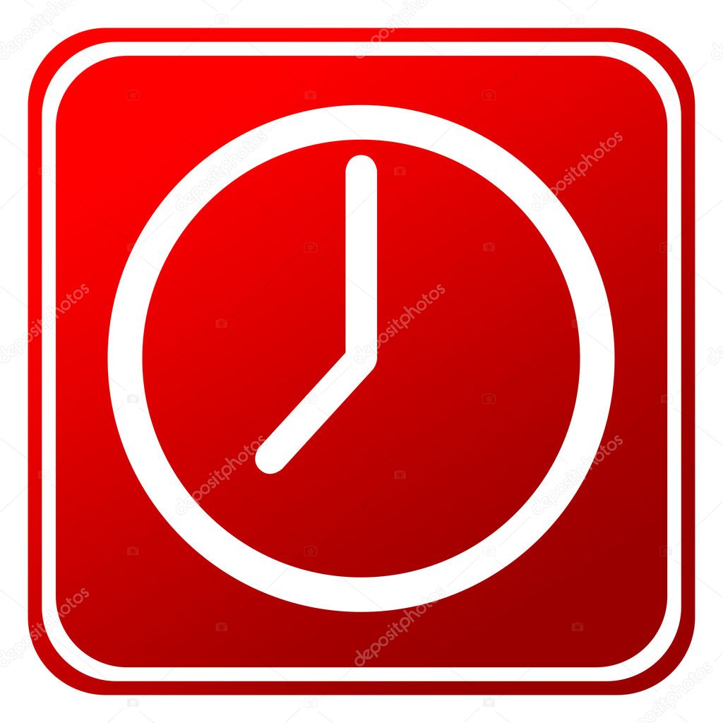 Red time or clock button isolated on white background.