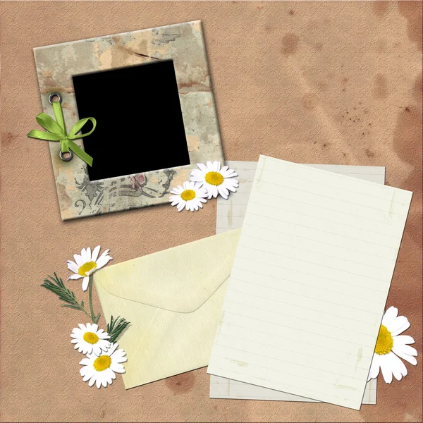 Moldura Foto Uma Carta Flores Camomila Estilo Retrô — Fotografia de Stock