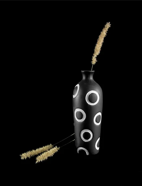 Val Egy Fekete Váza Szárított Fül Kukorica Csendélet — Stock Fotó