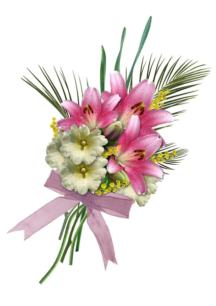 Bouquet of lilies and hollyhocks. — Stock Photo, Image