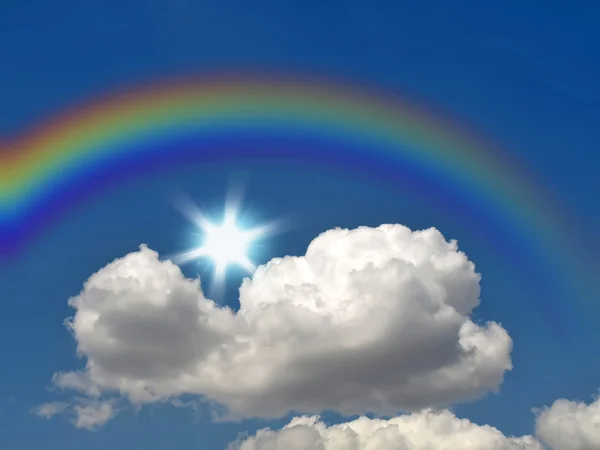 Arcobaleno, sole e nuvole — Foto Stock