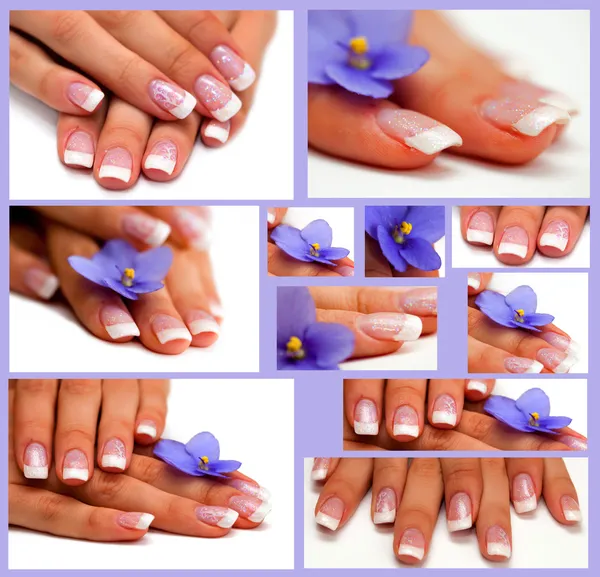 Collage-handen met Franse manicure — Stockfoto