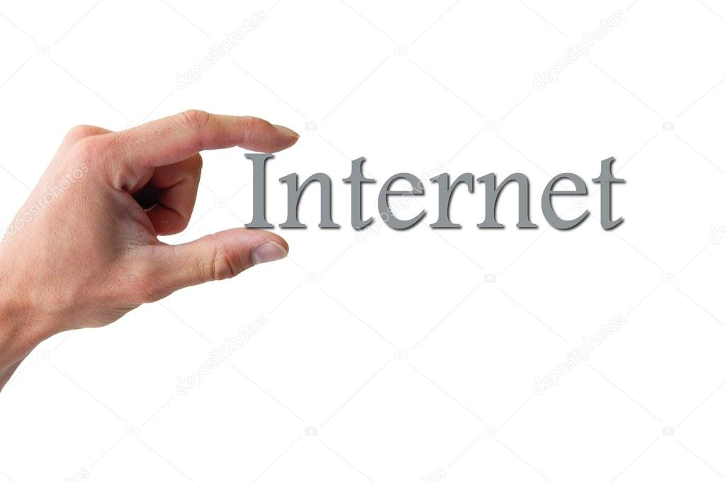 Hand holding the word internet