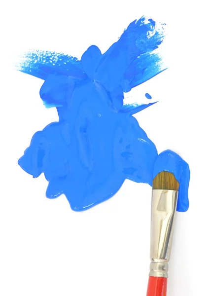 Blå färg och pensel — Stockfoto