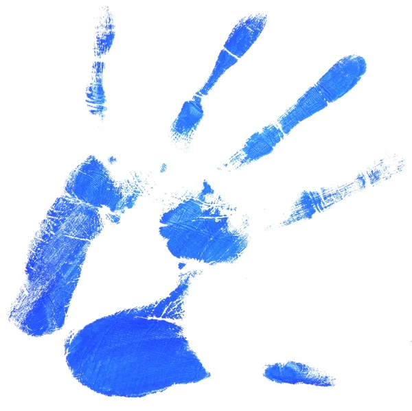 Handabdruck mit blauer Farbe — Stockfoto