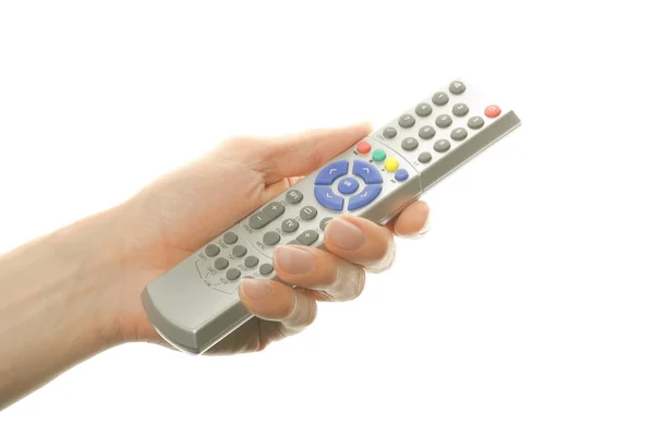 Hand Holding Remote Control Isolated White Background — Stock Photo, Image