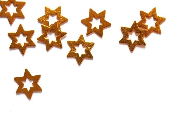 stock image Wooden gold stars isolated on white background