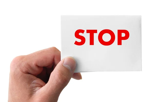 Hand Hält Eine Karte Mit Dem Wort Stop — Stockfoto