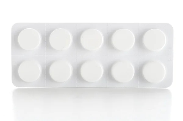 Pacote Pílulas Isoladas Fundo Branco — Fotografia de Stock