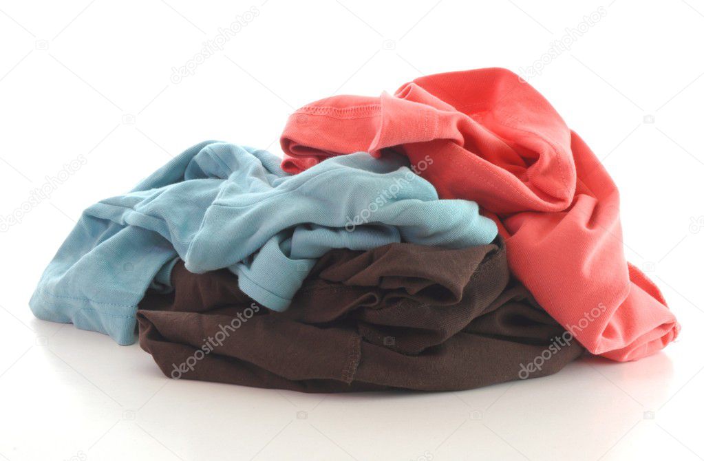 A pile of dirty clothing isolated on white background