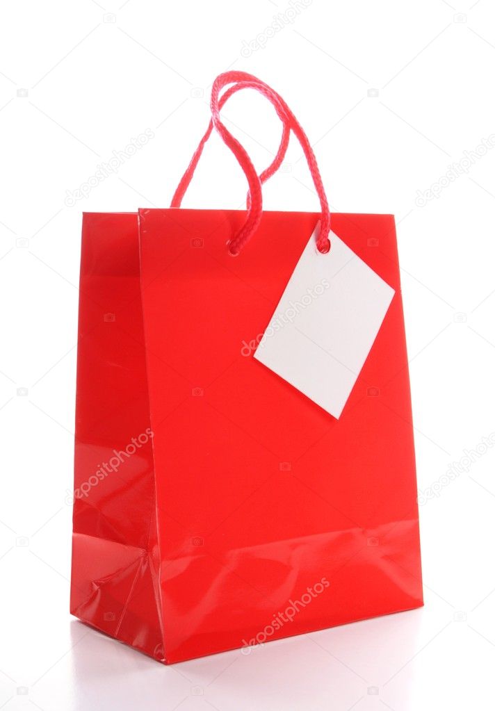 A red shopping bag isolated on white background