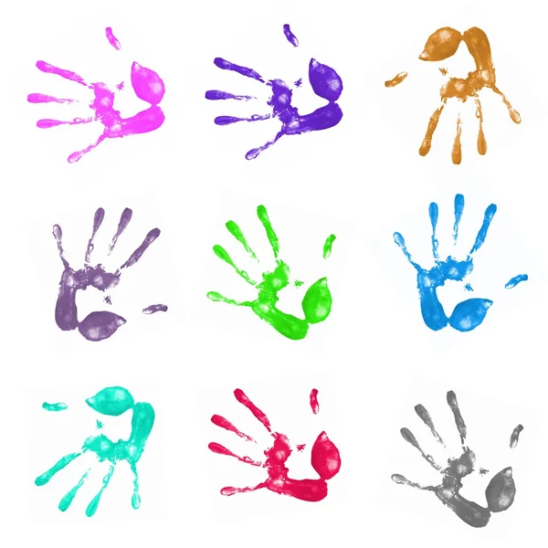 Пофарбовані відбитки рук — стокове фото