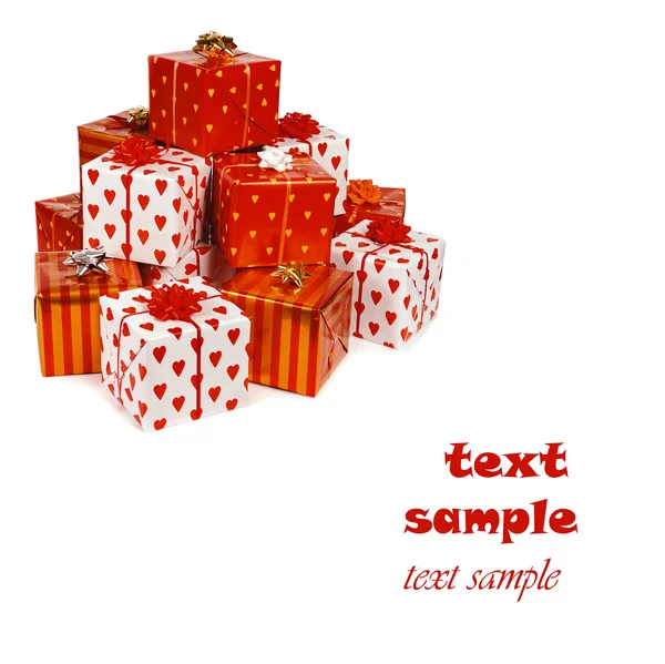 Stapel roter Geschenkboxen — Stockfoto