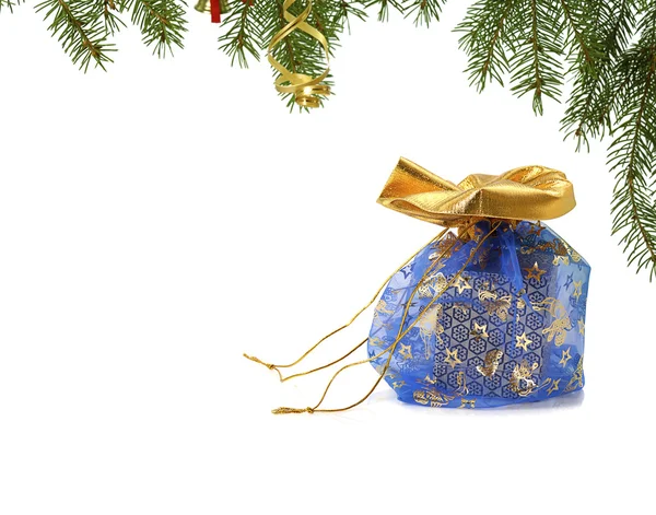 Niebieski prezent na Boże Narodzenie — Zdjęcie stockowe