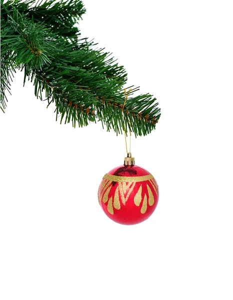 Bola vermelha de Natal no fundo branco — Fotografia de Stock