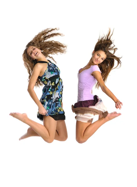 Two jumping gilrs — Stock Photo, Image