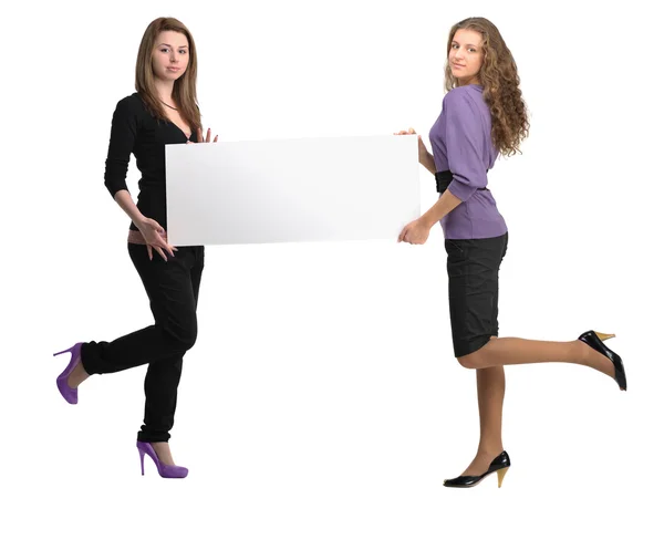 Women with billboard — Stock Photo, Image