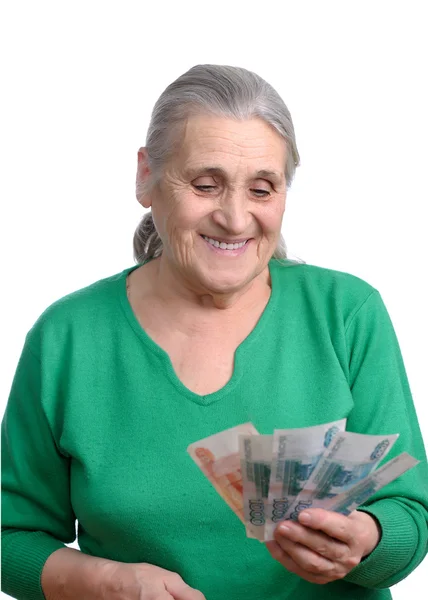 Alte Frau mit Geld — Stockfoto
