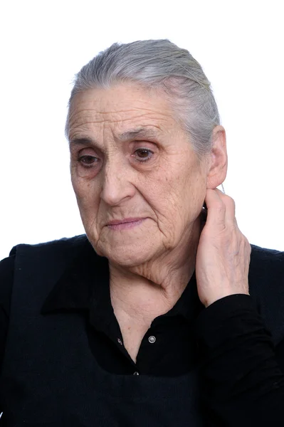 Yaşlı Kadın Yakın Beyaz Zemin Üzerine Portresi — Stok fotoğraf