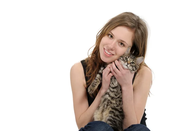 Meisje met kat — Stockfoto