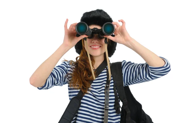Girl with binocular — Stock Photo, Image