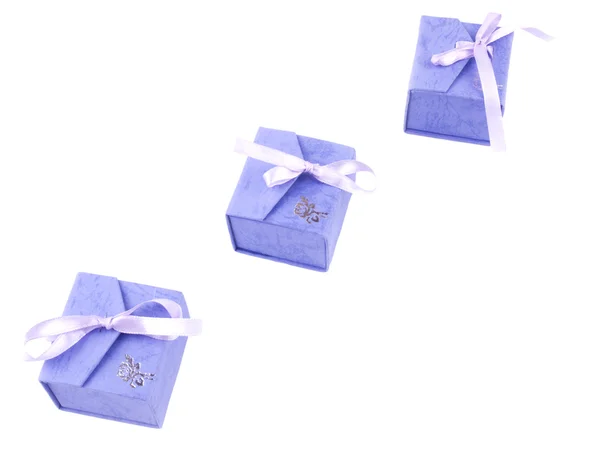 Üç leylak giftboxes — Stok fotoğraf