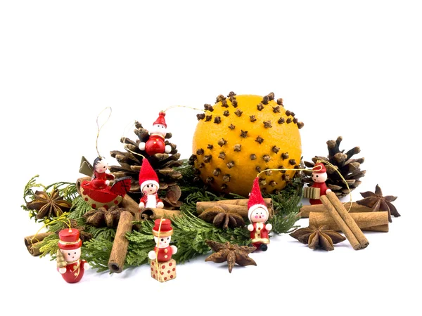 stock image Christmas decoration - orange and red wooden figures