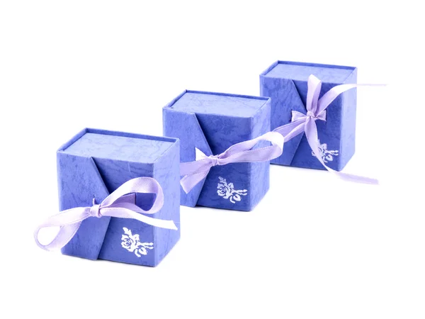 Üç leylak giftboxes — Stok fotoğraf