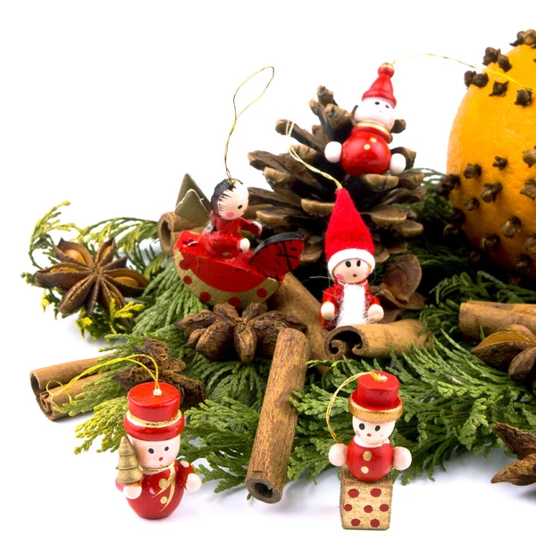 Stock image Christmas decoration - orange and red wooden figures