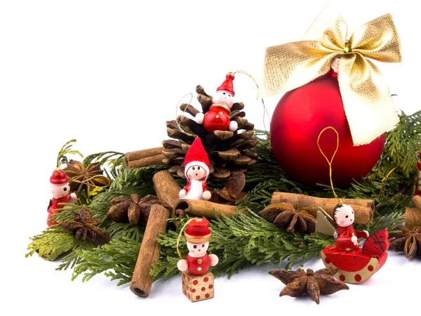 Stock image Christmas decoration - glass ball and red wooden figures